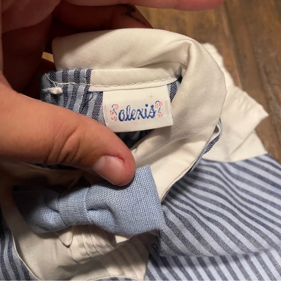 Blue gentlemen button up shirt & vest with shorts one piece dress suit vintage - Picture 4 of 4